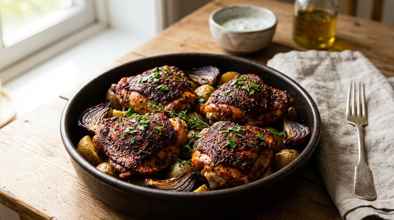 Smoky paprika chicken thighs with crispy baked chicken thighs coated in smoky paprika seasoning